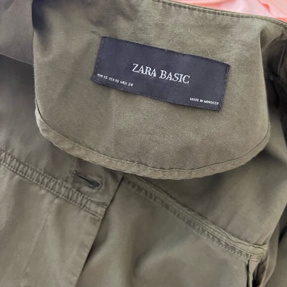 Zara Olive Army Green Twill Pom Pom 3/4 Sleeve Lightweight Jacket, XS - Picture 6 of 7